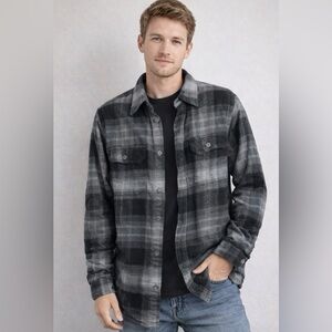 Dickies Men’s Plaid Flannel Shirt Relaxed Fit Long Sleeve Gray Black Size S